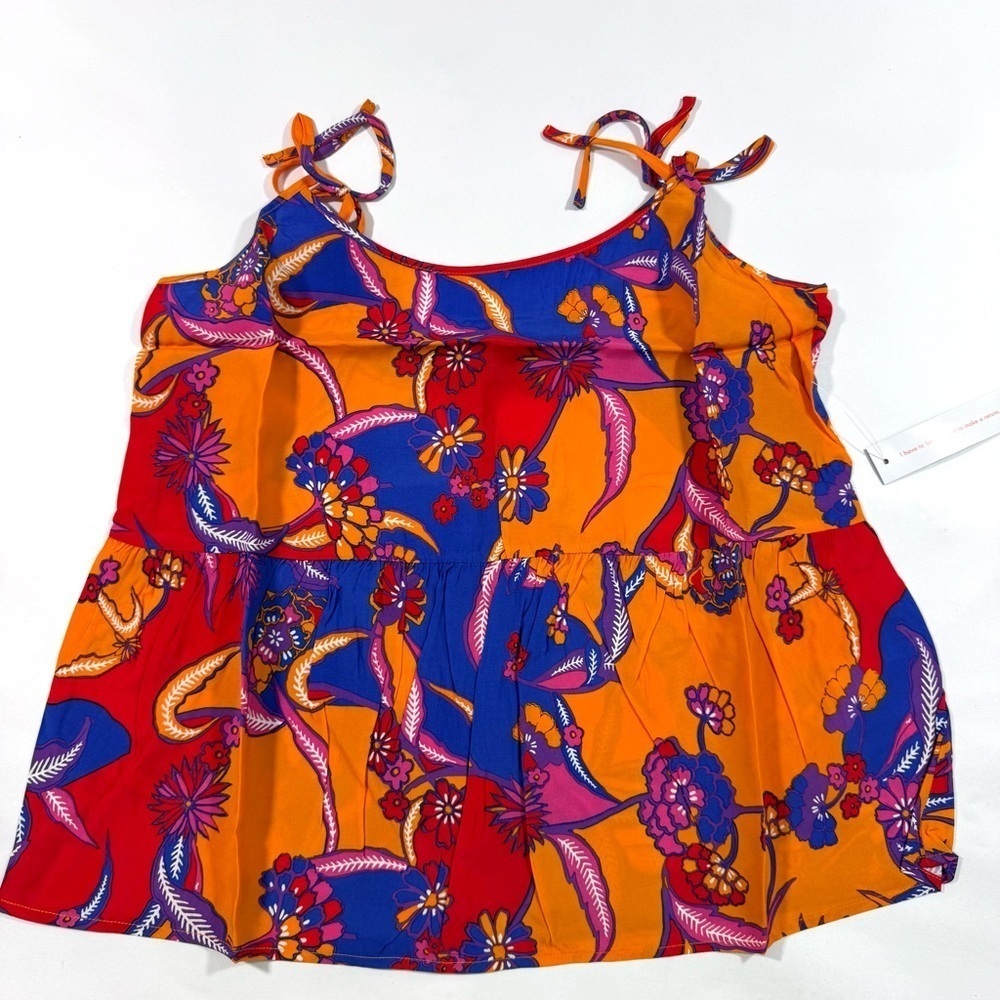 New ModCloth Bohemia Bound Peplum Tank Top Orange Bali Floral